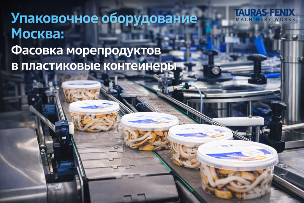 Упаковочное оборудование в Москве — линия фасовки морепродуктов в пластиковые контейнеры