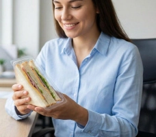 Трейсилер для упаковки сэндвичей в треугольные лотки: вакуум и МГС (MAP)